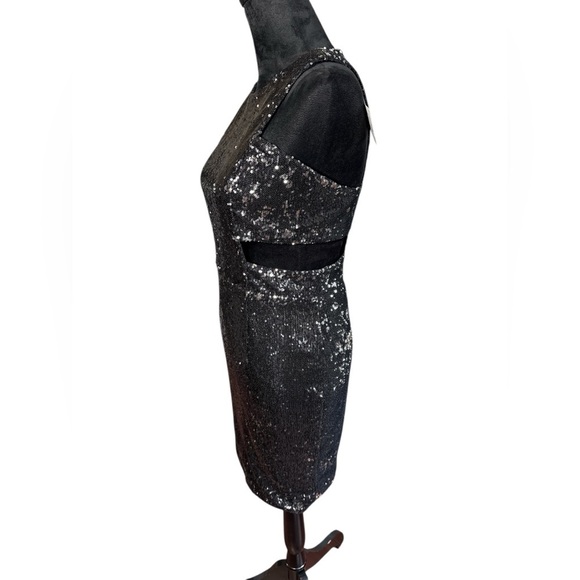 Lucy Paris Black Sequin Cut-Out Cocktail Party Dress Size M Sparkly Bodycon - Picture 3 of 10